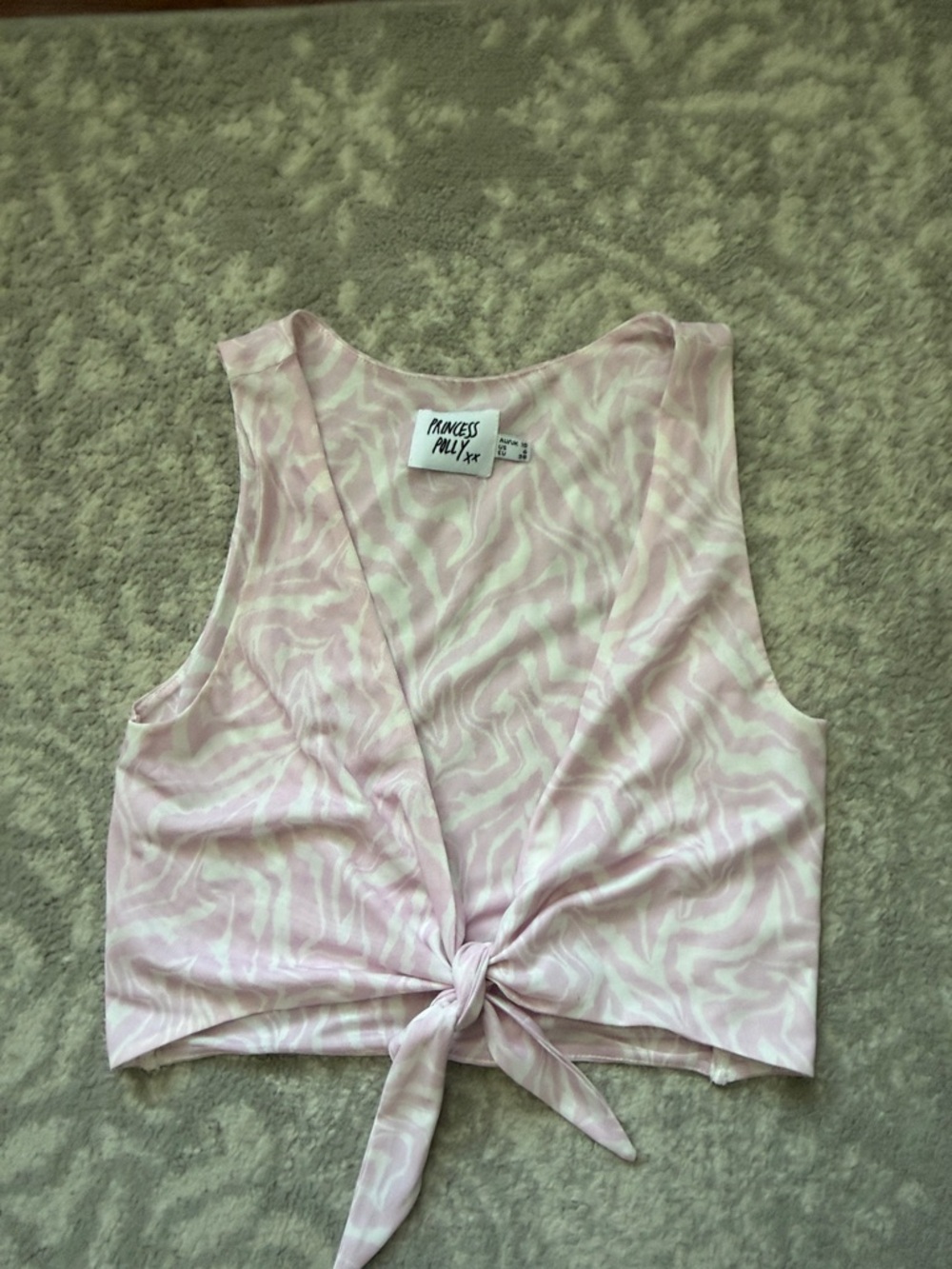 Princess Polly Light Pink Tie-Front Zebra Crop Top